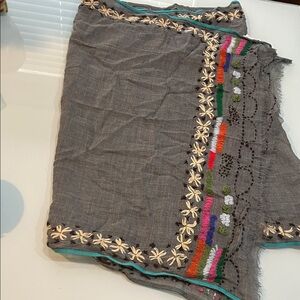 Wool and sink large Scarf wrap with multi color Embroidery India Vismaya